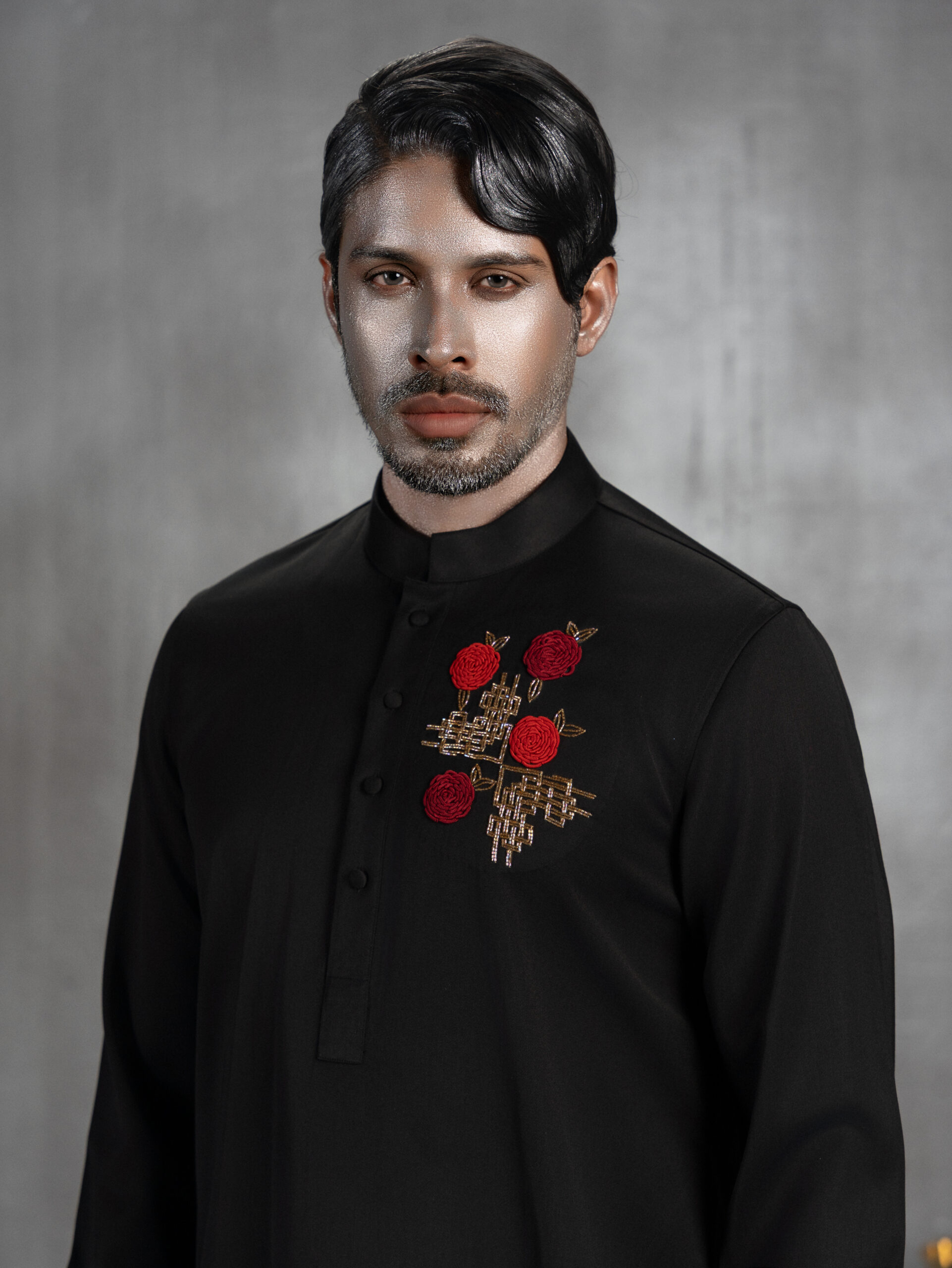 Black Floral Embroidered Panjabi - Image 3