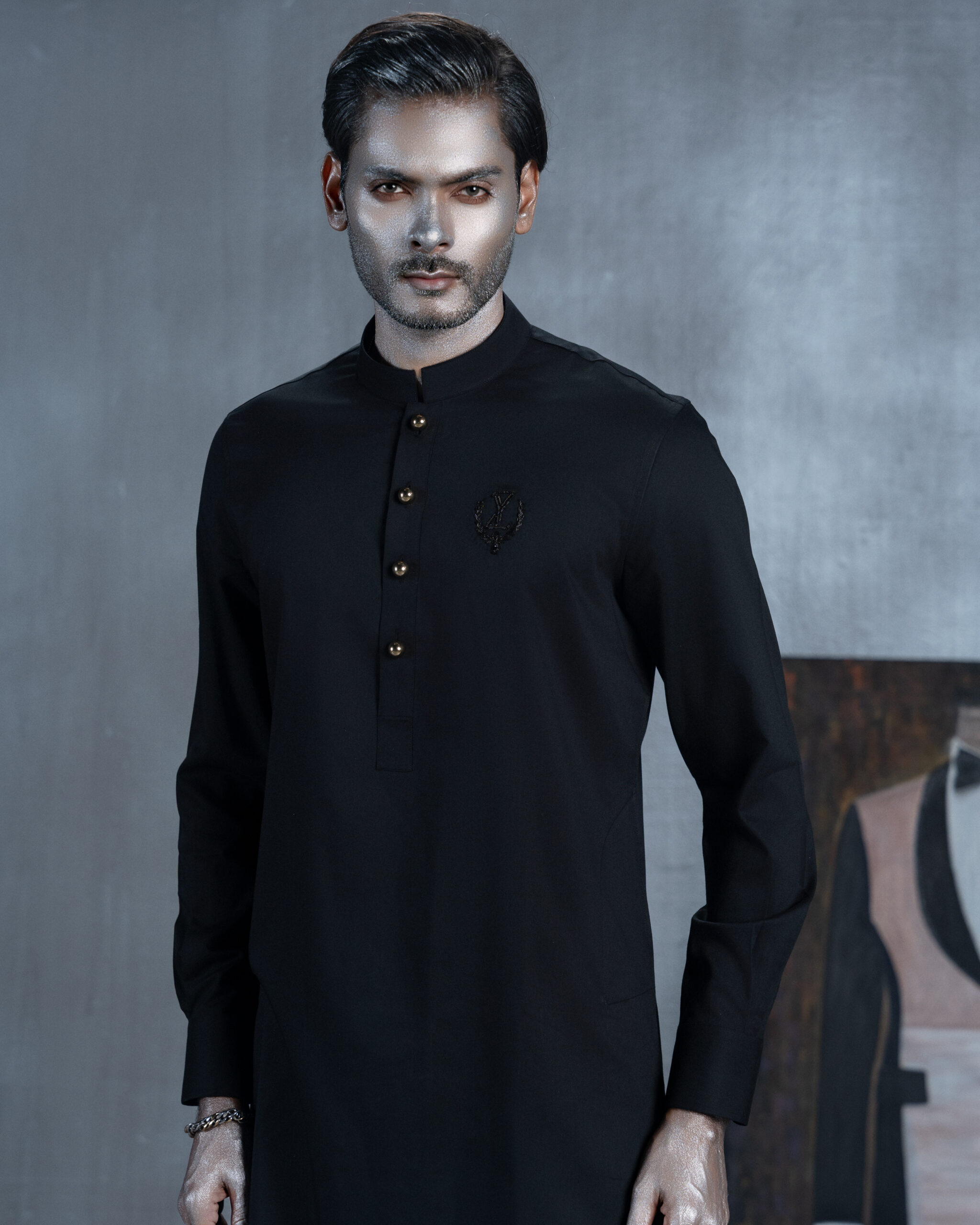 Black Panjabi with Signature Hand Embroidery - Image 2